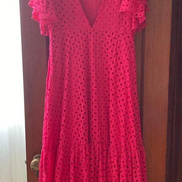 Zara Midi Eyelet Dress in Raspberry BNWOT - Picture 5 of 6